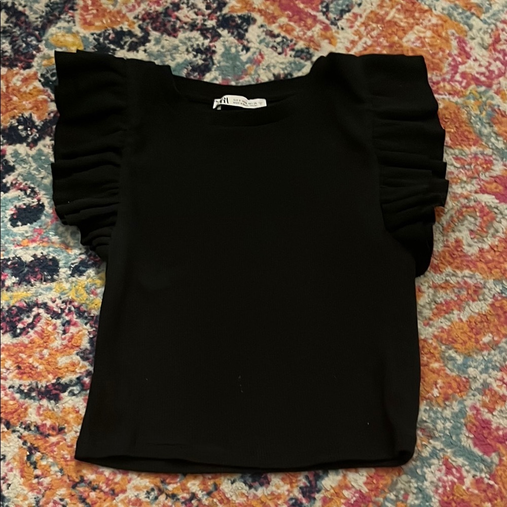 Zara Black Ruffled Sleeve Top